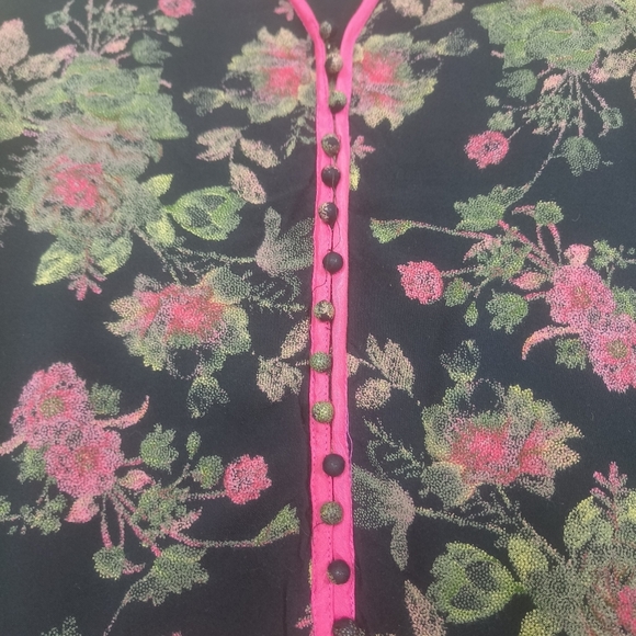 NEERU KUMAR women's floral tunic black and pink sz S buttons v neck tunic Dress - Picture 9 of 13